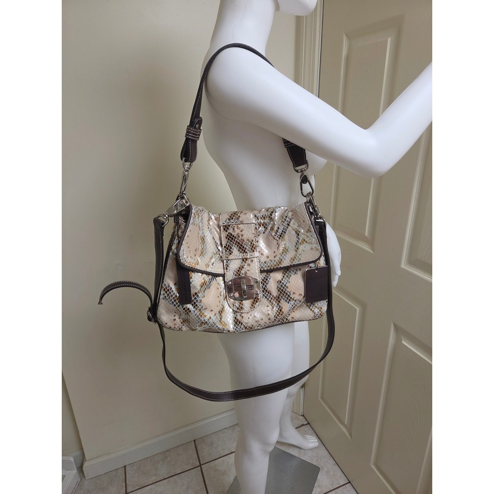 Pulicati Italy Bronze Metallic Snakeskin Embossed Leather Handbag ZRD 4049 NWT